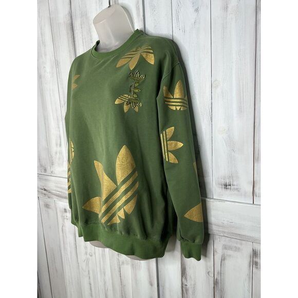 MENS ADIDAS GREEN GOLD METALLIC ALLOVER TREFOIL LOGO PULLOVER SWEATSHIRT S? - Picture 4 of 14